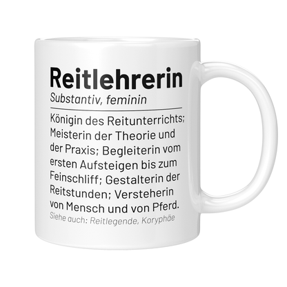 CupHaven® Reitlehrer Tasse - Wörterbuch "Reitlehrerin" - Geschenk für Reitlehrer und Reitlehrerinnen