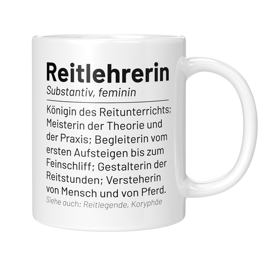 CupHaven® Reitlehrer Tasse - Wörterbuch "Reitlehrerin" - Geschenk für Reitlehrer und Reitlehrerinnen