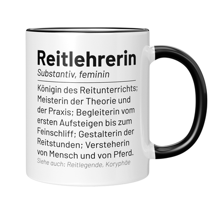 CupHaven® Reitlehrer Tasse - Wörterbuch "Reitlehrerin" - Geschenk für Reitlehrer und Reitlehrerinnen