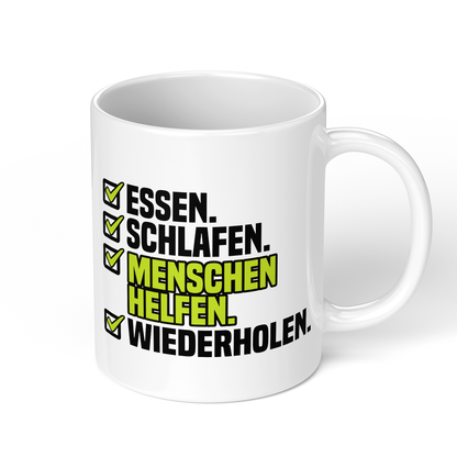 CupHaven® Sozialarbeiter Tasse - Essen. Schlafen. Menschen helfen. Wiederholen. - Geschenk für Sozialarbeiter und Sozialarbeiterinnen
