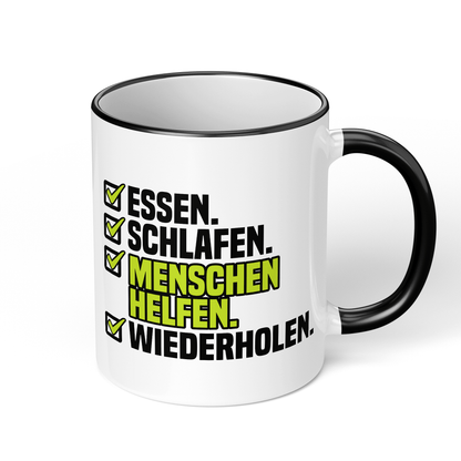 CupHaven® Sozialarbeiter Tasse - Essen. Schlafen. Menschen helfen. Wiederholen. - Geschenk für Sozialarbeiter und Sozialarbeiterinnen