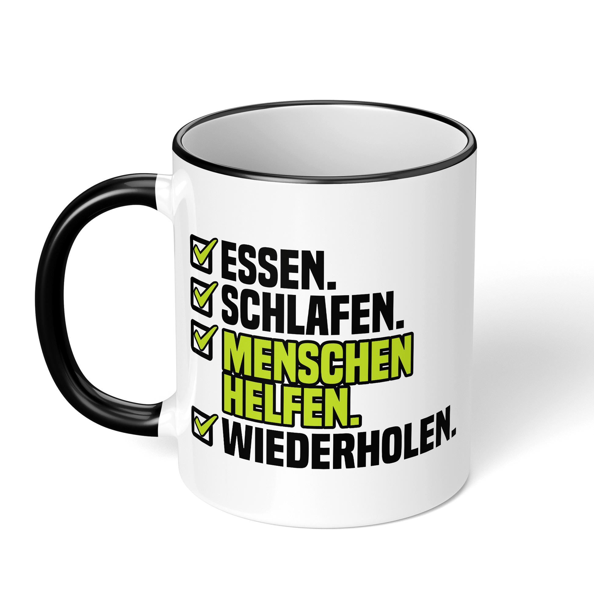 CupHaven® Sozialarbeiter Tasse - Essen. Schlafen. Menschen helfen. Wiederholen. - Geschenk für Sozialarbeiter und Sozialarbeiterinnen