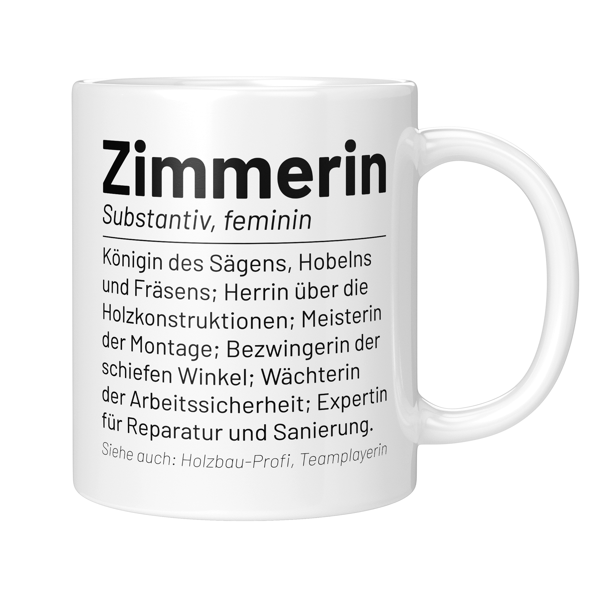 CupHaven® Zimmerer Tasse - Wörterbuch "Zimmerin" - Geschenk für Zimmerer und Zimmerinnen